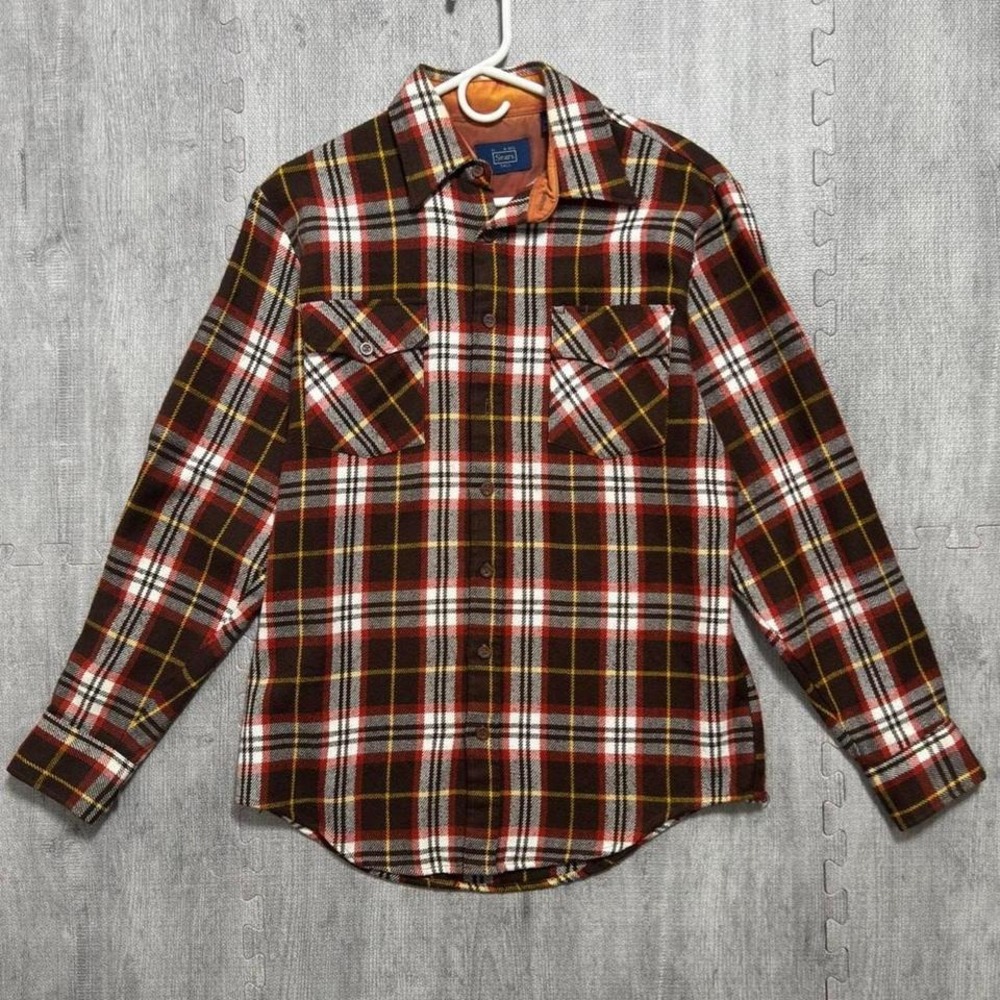 Vintage‎ Sears Plaid Flannel Shirt Men's Medium Color Brown